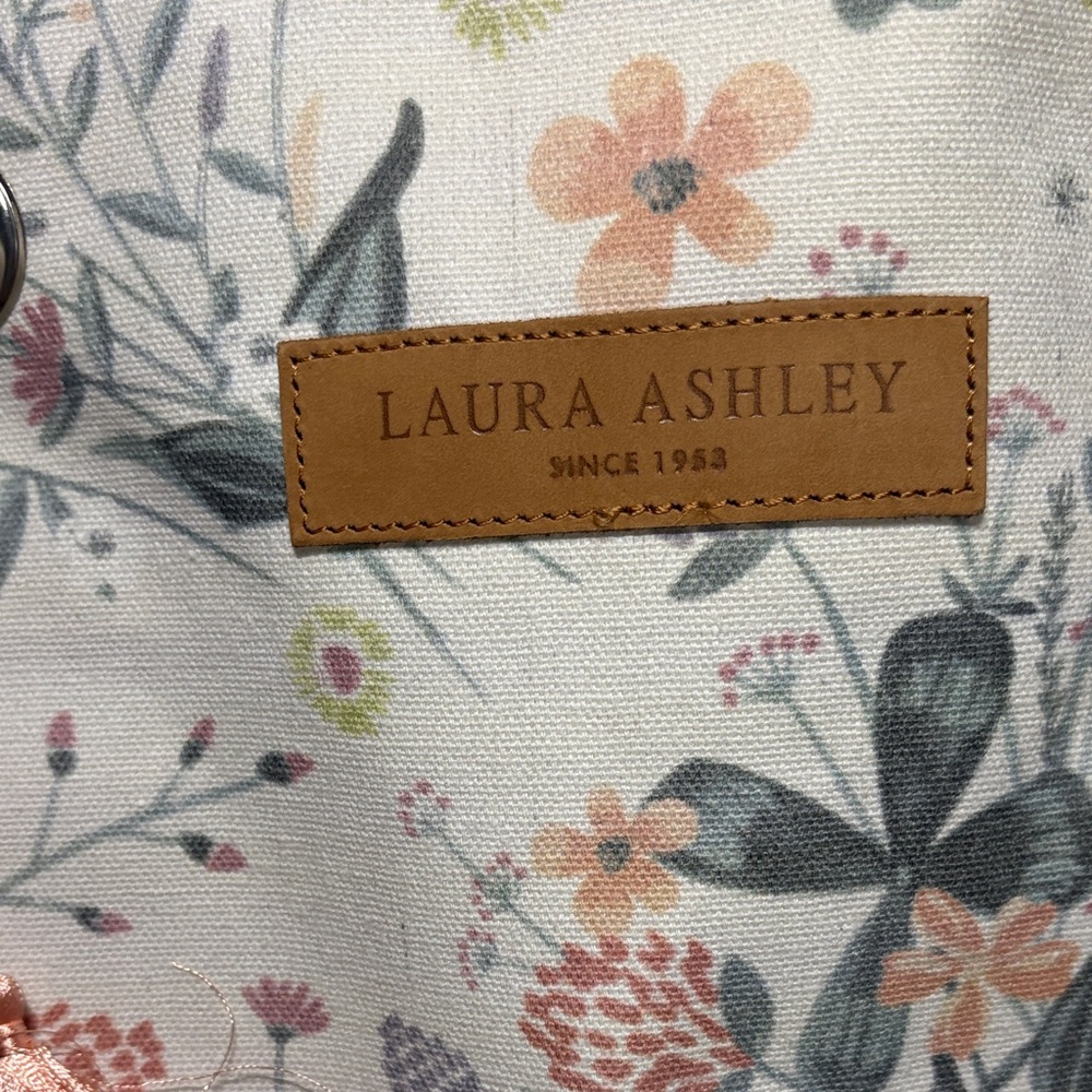 Laura Ashley Floral Canvas Beach Tote Bag Rope Handles Tassel Accent - Picture 4 of 5